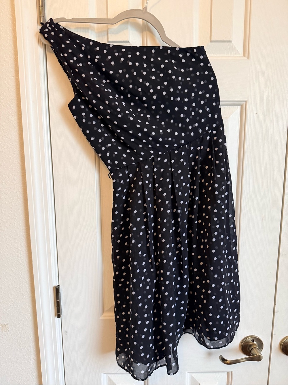 White House Black Market Black Polka Dot One-Shoulder Dress